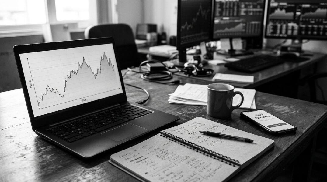 Investor selling shares through a stock trading platform